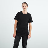 フェアトレード 余剰生地使用 ロングボディクルーネックラインTシャツ (黒)