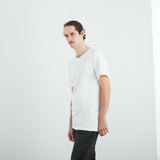 フェアトレード 余剰生地使用 ロングボディクルーネックラインTシャツ (白)