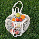 環境負荷低減オーガニックコットン 持ち手2種類 伸縮性あり メッシュバッグ