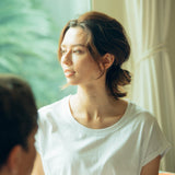 フェアトレード 余剰生地使用 ロールスリーブTシャツ (白)