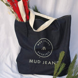 ヴィーガン ダークウォッシュデニム スリップポケット付き ロゴ刺繍 トートバッグ