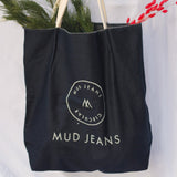 ヴィーガン ダークウォッシュデニム スリップポケット付き ロゴ刺繍 トートバッグ