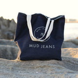 ヴィーガン ダークウォッシュデニム スリップポケット付き ロゴ刺繍 トートバッグ