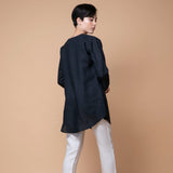 'Fendell' ヨーロピアンリネン100% Vネック ブラウス (黒) - オーストラリア産