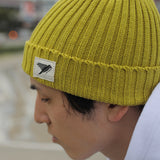 'Moffat' 英国製メリノウール100% タイトリブニット ビーニー (黄)
