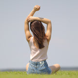 ’Abby’ リサイクルオーガニックコットン使用 切りっぱなしエッジ デニムショーツ