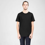 フェアトレード 余剰生地使用 ロングボディクルーネックラインTシャツ (黒) - 'Dorsu'