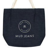 ヴィーガン ダークウォッシュデニム スリップポケット付き ロゴ刺繍 トートバッグ - 'Mud Jeans'