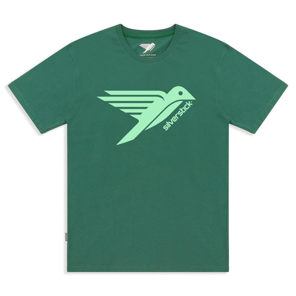 GOTS認証100％オーガニックコットン ロゴTシャツ ハンドペイント(緑)- 'Silverstick'